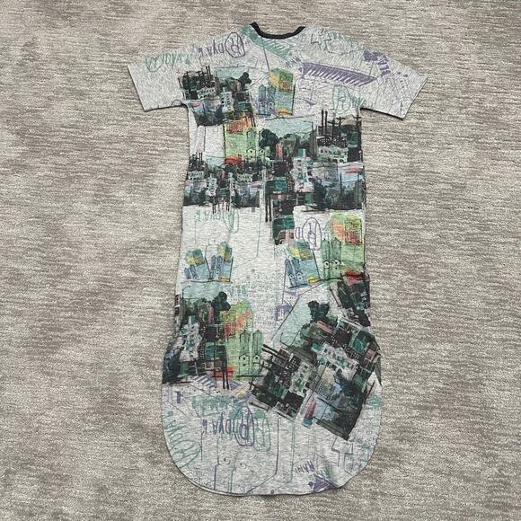 Iroah Dress Womens XS Gray Cityscape Graphic T Shirt Midi Pockets Art Print USA - Picture 13 of 13